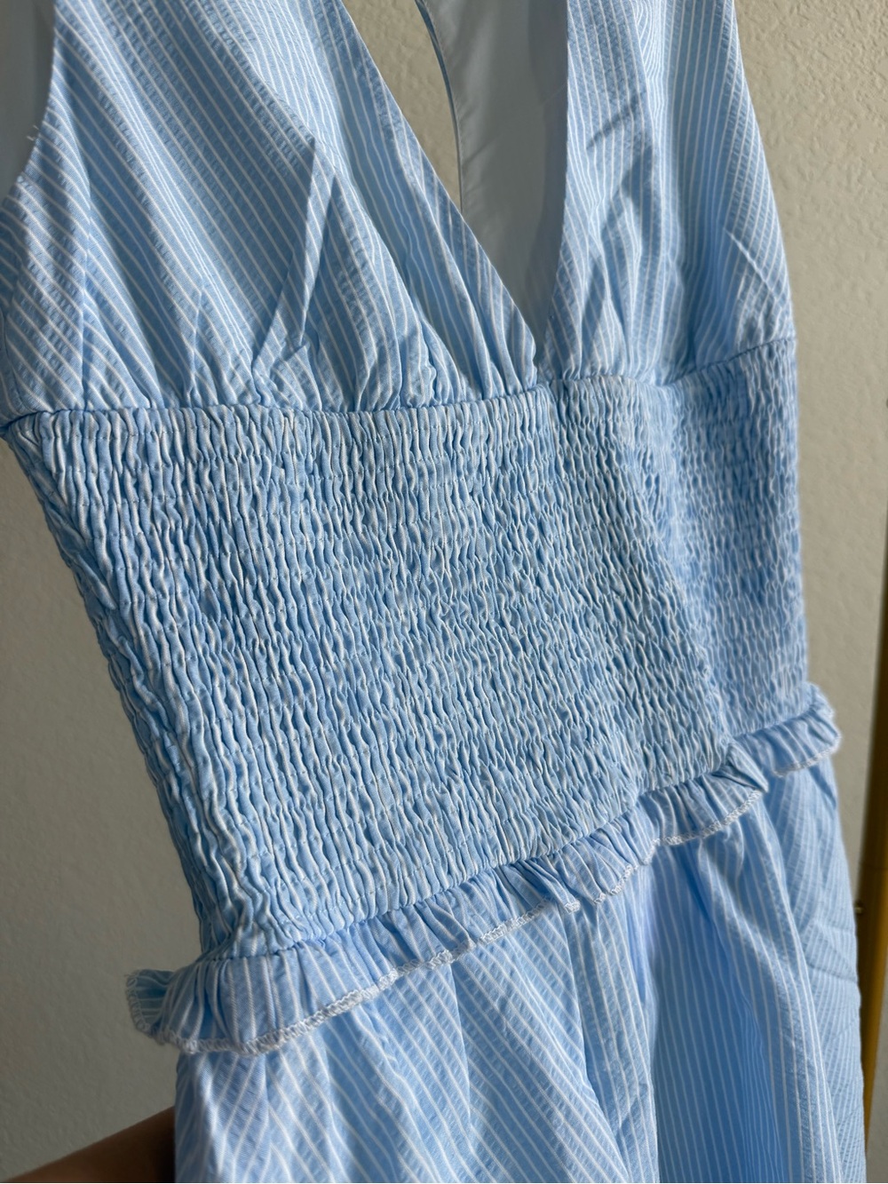 Petal & Pup Light Blue and White Striped V-Neck Dress - Picture 2 of 4